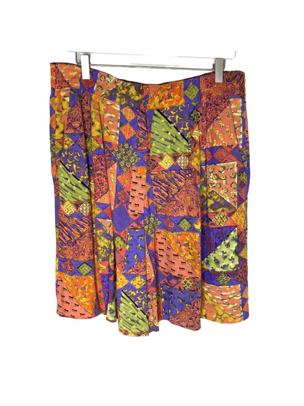 Vintage 90s Orange & Purple Patchwork Bermuda Shorts, Pleated Front, Size Large